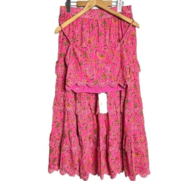 NWT Caroline Constas Floral Tiered Skirt & Crop Top Set in Pink Women Size M - Picture 3 of 15